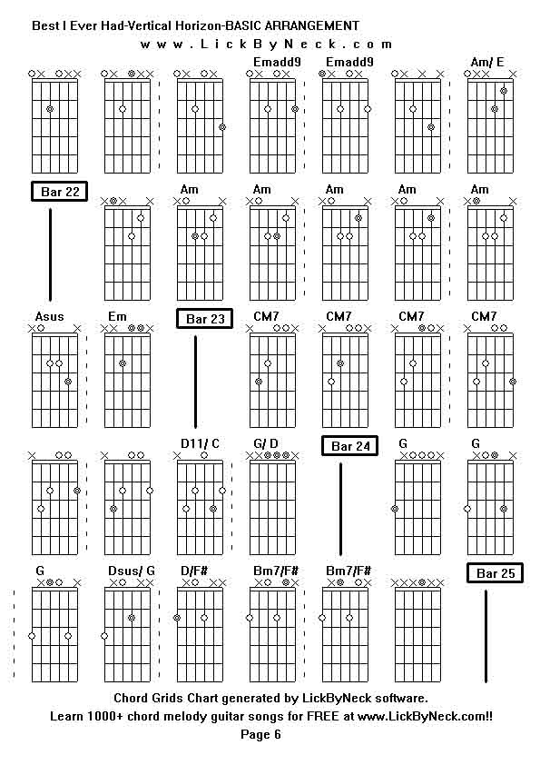 Chord Grids Chart of chord melody fingerstyle guitar song-Best I Ever Had-Vertical Horizon-BASIC ARRANGEMENT,generated by LickByNeck software.